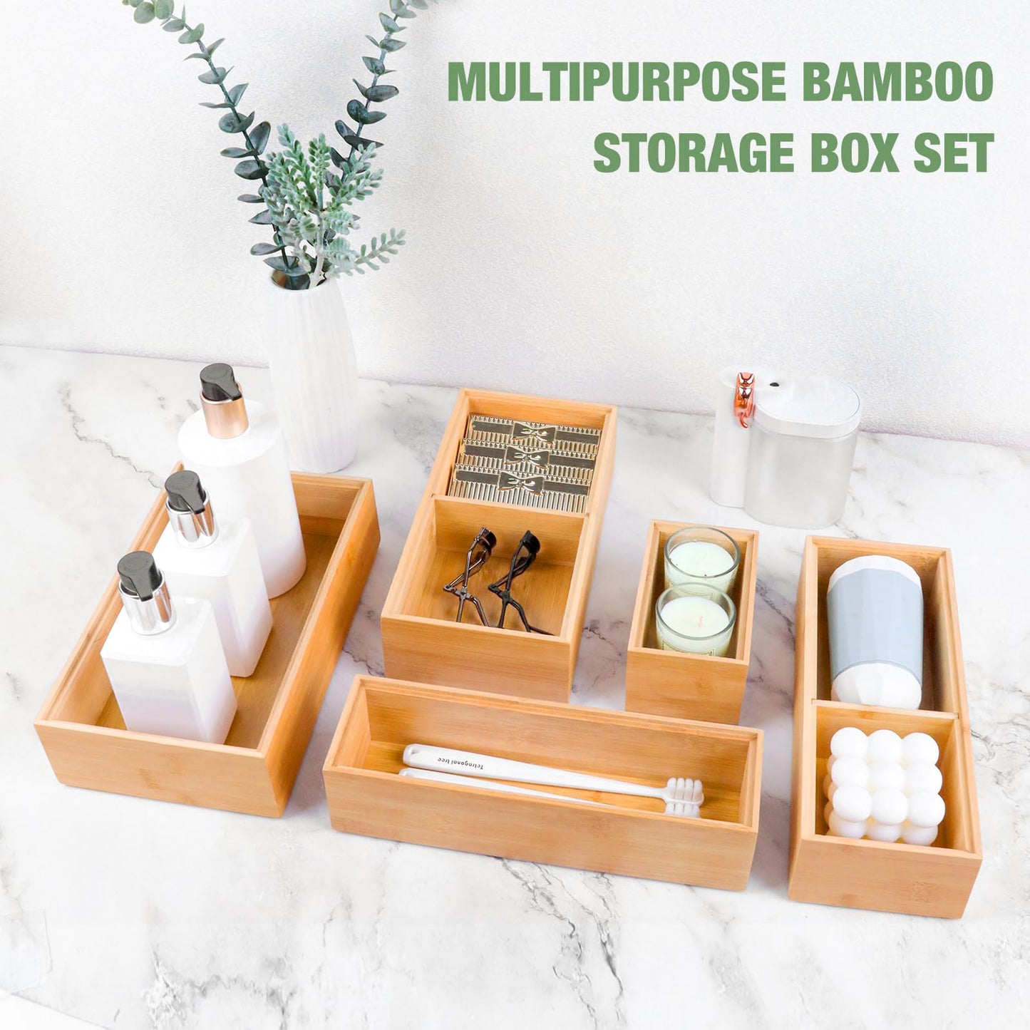 Bxngjuj Bamboo Drawer Organizer,5 PCS Silverware Organizer & Kitchen Organizers and Storage,Utensil Drawer Organizer With Removable Dividers for Kitchen,Utensils,Bathroom,Office,Makeup(Natural)