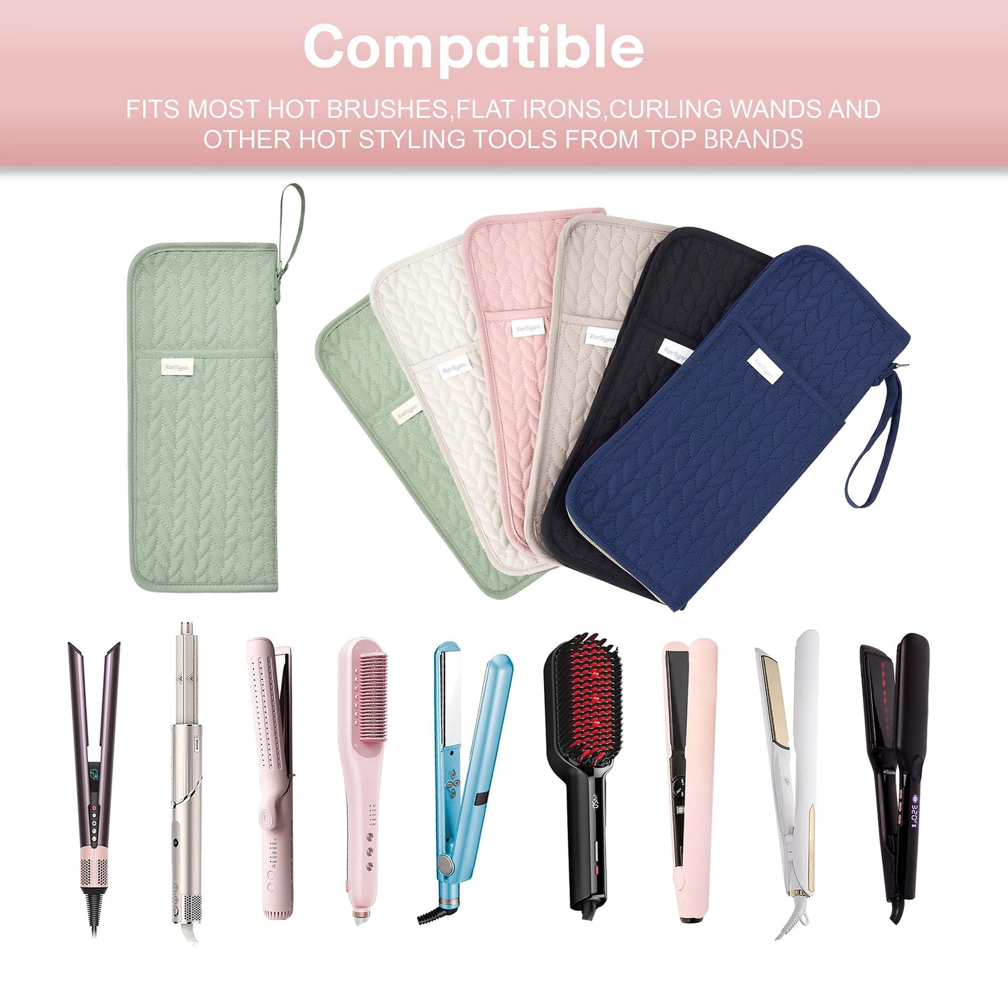 KarSyon Hot Tools Organizer Heat Resistant Mat Case Hair Tools Holder Travel Bag Portable Hair Styling Tools Cover Pouch for Curling Iron,Flat Iron,Hair Straightener (Sage Green)