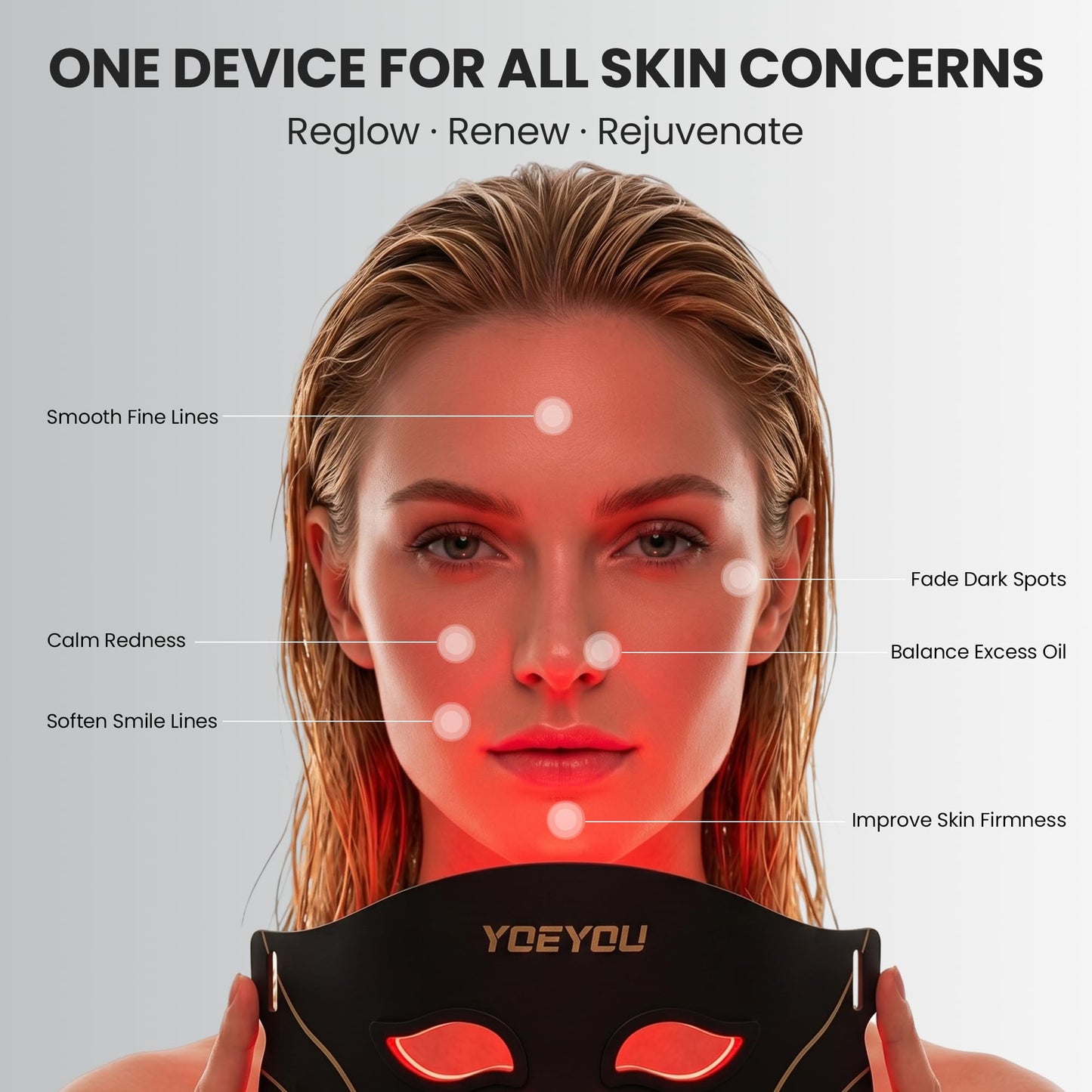 Red Light Therapy for Face, Wireless LED Face Mask 850nm Infrared, 4 Modes Anti-Aging Acne Device, 272 LEDs Red Blue Amber Light Therapy, Cordless Rechargeable for Home & Travel