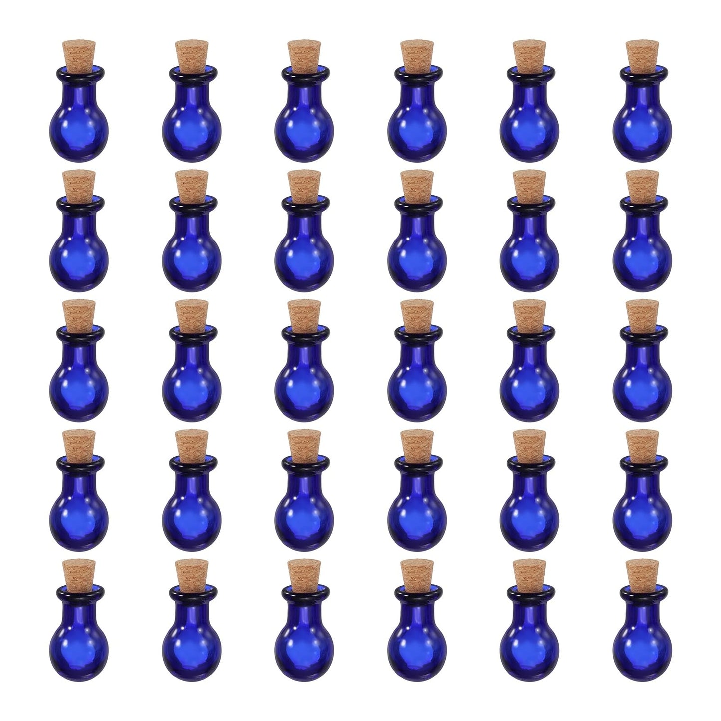 HARFINGTON 30 Pcs Mini Glass Bottles Jars, Long Bottled Small Cute Glass Jars Vials Pendants Small Vials Wishing Bottle with Cork Stoppers for DIY Crafts Wedding Favors, Blue
