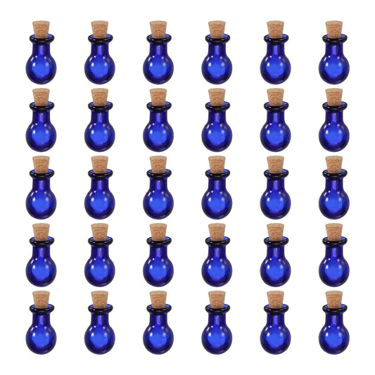HARFINGTON 30 Pcs Mini Glass Bottles Jars, Long Bottled Small Cute Glass Jars Vials Pendants Small Vials Wishing Bottle with Cork Stoppers for DIY Crafts Wedding Favors, Blue