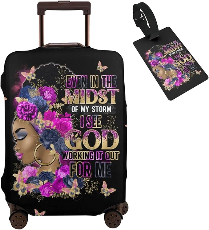 Travel Suitcase Protector Light skin african american Elastic Protective Washable Luggage Cover With Concealed Zipper Suitable For 18-32 Inch (S (for 18--21 inch luggage))