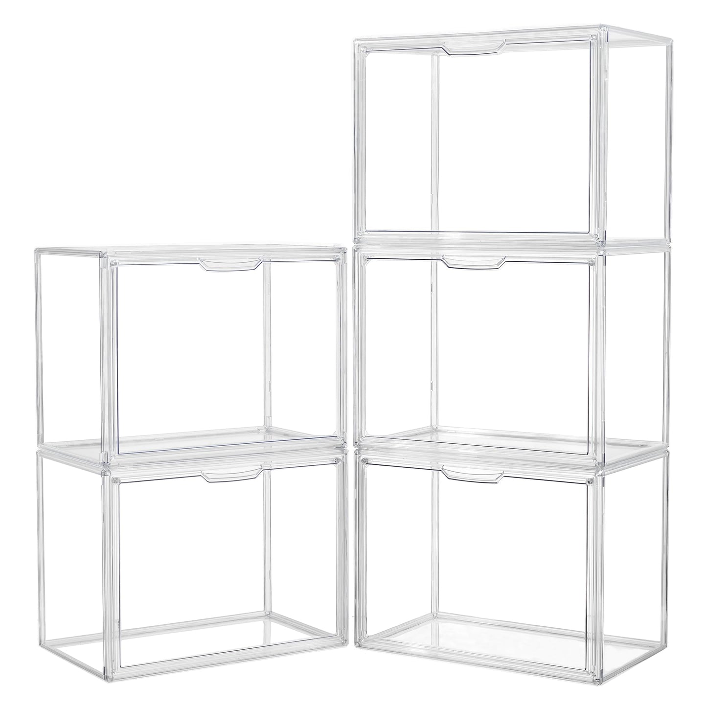 Acrylic Box Display Case, Clear Plastic Stackable Storage Bins with Magnetic Attraction Lid, Showcase for Cosmetic, Large Figures Collectibles (5 Pack, X-Large)
