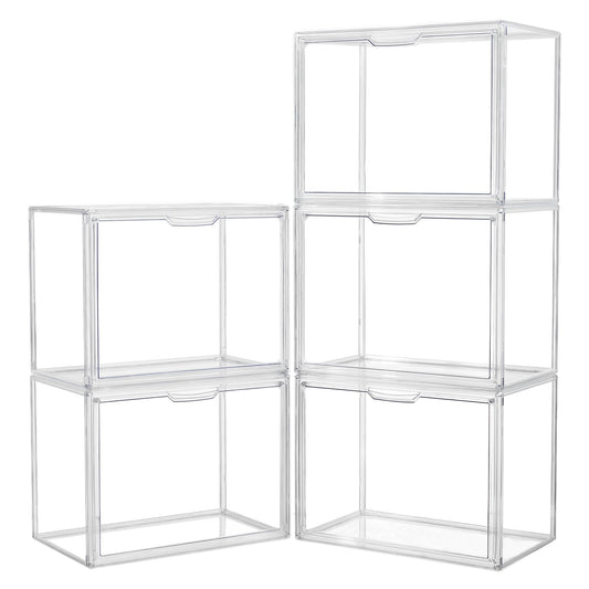 Acrylic Box Display Case, Clear Plastic Stackable Storage Bins with Magnetic Attraction Lid, Showcase for Cosmetic, Large Figures Collectibles (5 Pack, X-Large)