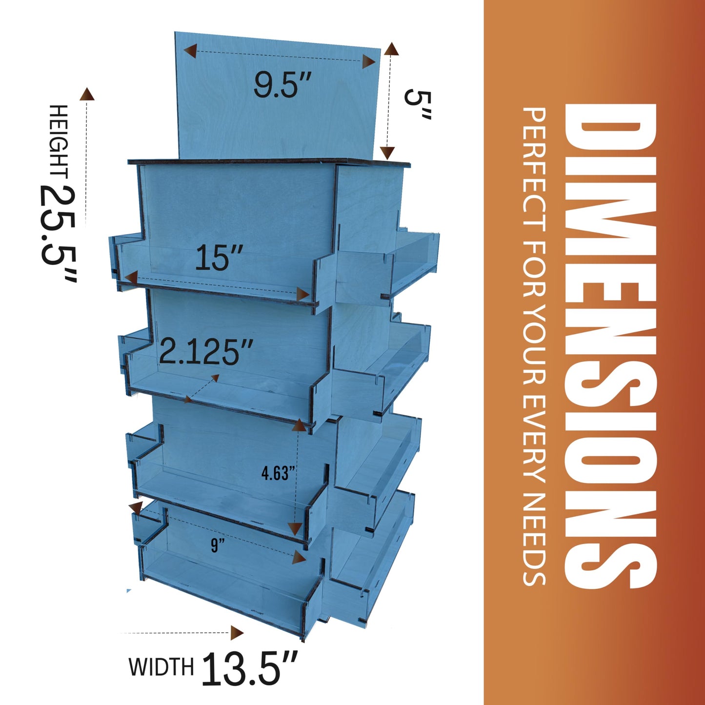 TORCHED DISPLAYS 4-Sided Rotating Display Stand - Craft Shows, Trade Shows, Markets - Small & Medium-Sized Items like Stickers, Postcards, Coasters, Note Pads, Napkins, Easy to Assemble (Blue)