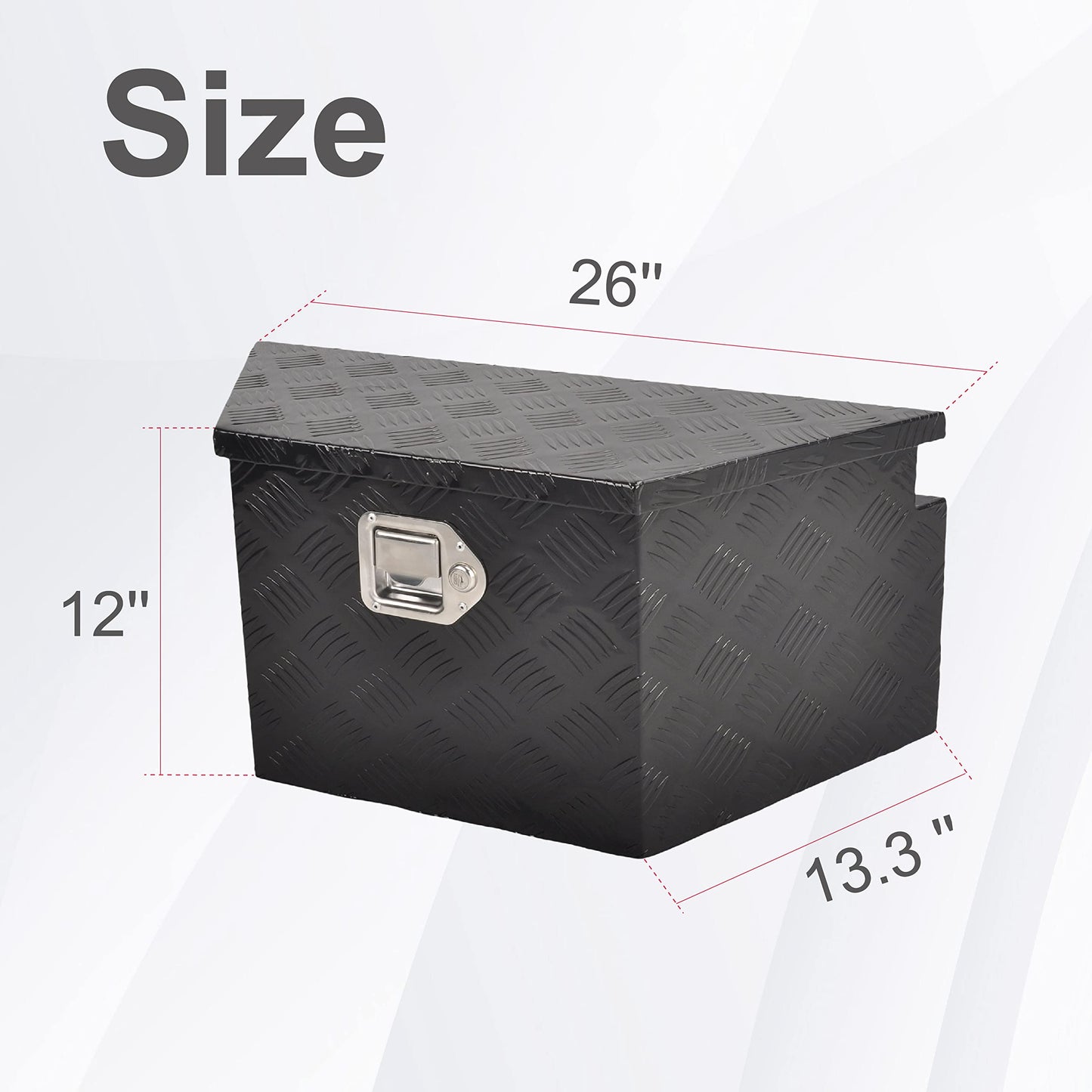 FGJQEFG 26 Inch Aluminum Utility Trailer Tongue Tool Box Wide Utility Trailer Tongue Toolbox RV Storage OrganizerTrailer Storage Tool Box With Lock & Keys Black,5 Bar Tread (26"X13.3"X12")