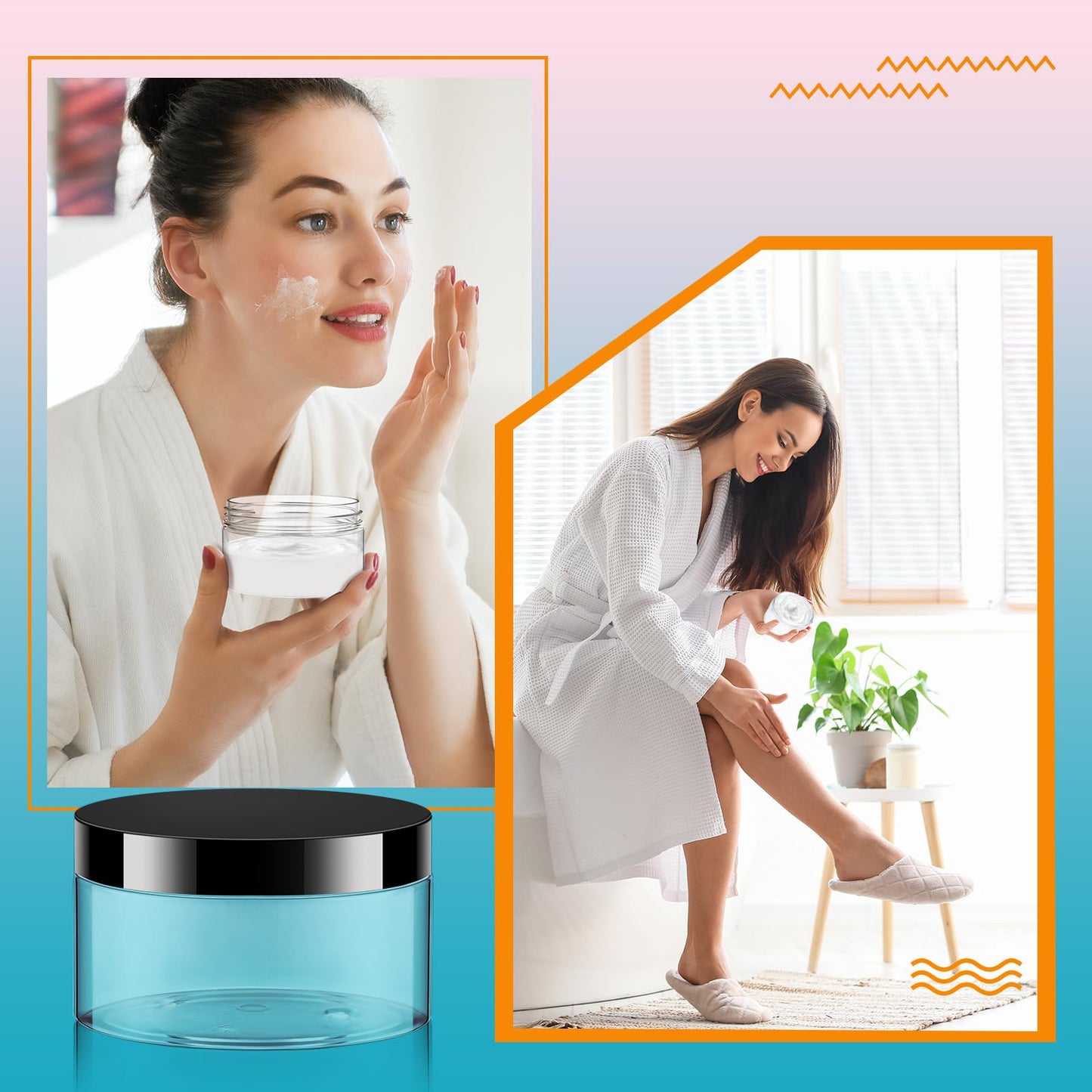 Dandat 24 Pcs 6/8/10/12oz Plastic Clear Jar Container with Black Lid and Label Refillable Empty Round PET Cosmetic Sample Slime Jar for Lotion, Cream, Body Butter, Travel Storage(10oz, Black Lid)