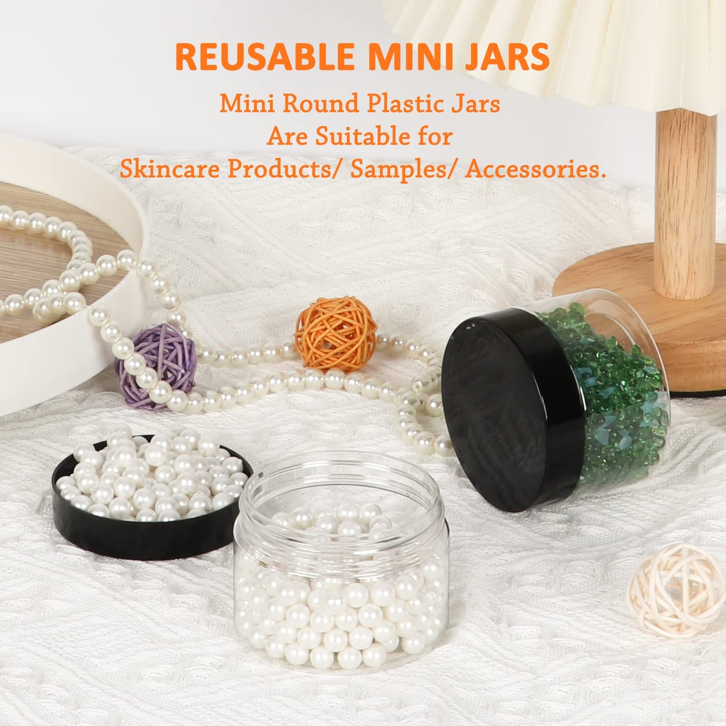4 oz Small Travel Size Containers 48 Pack, Clear Plastic Jars with Leakproof Tight-Seal Black Lids, Durable Refillable Cosmetic Storage for Toiletries, Lip Balm, Lotion, Cream, Slime, Great Value Set