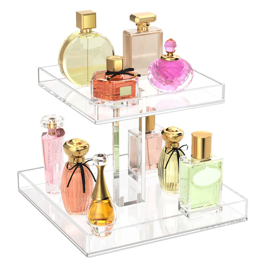 NIUBEE 2-Tier Acrylic Bathroom Cosmetic Storage Organizer for Dresser and Countertop - Standing Perfume Tray for Bedroom Decor