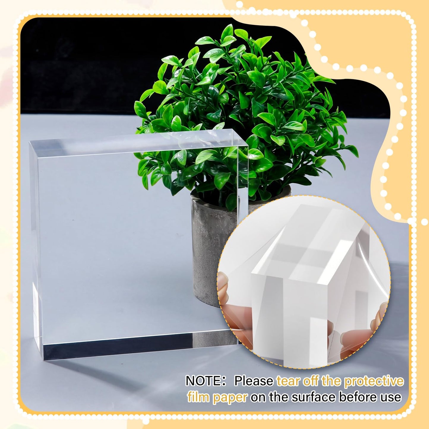 Qunclay 4 Pcs 6 x 6 x 2 Inches Acrylic Square Display Block Clear Polished Acrylic Cubes Jewelry Display Stand for Jewelry Ring Showcase Holder Base Collections