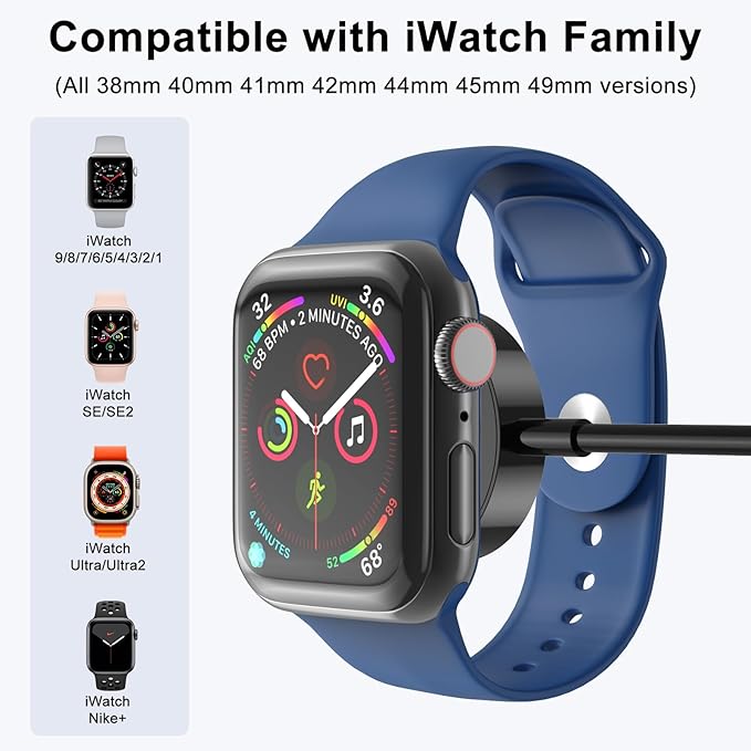2Pack 5ft/1.5m for Apple Watch Charger USB Magnetic Wireless Fast iWatch Charger Portable Compatible with iWatch Ultra/Series 9/8/7/6/SE/SE2/5/4/3/2/1-[Black]