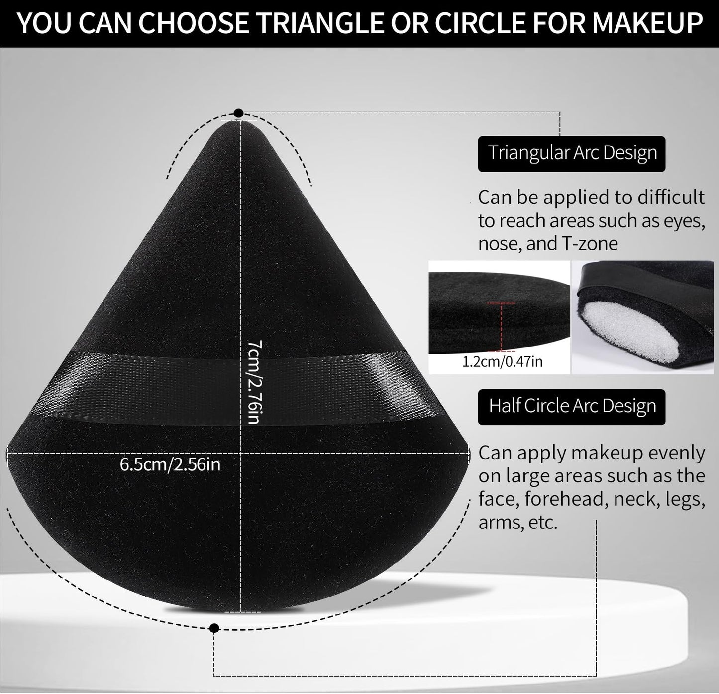 Pimoys 6 Pcs Powder Puff, Face Soft Triangle Makeup Puff Velour Makeup Sponge for Loose Powder (Black)