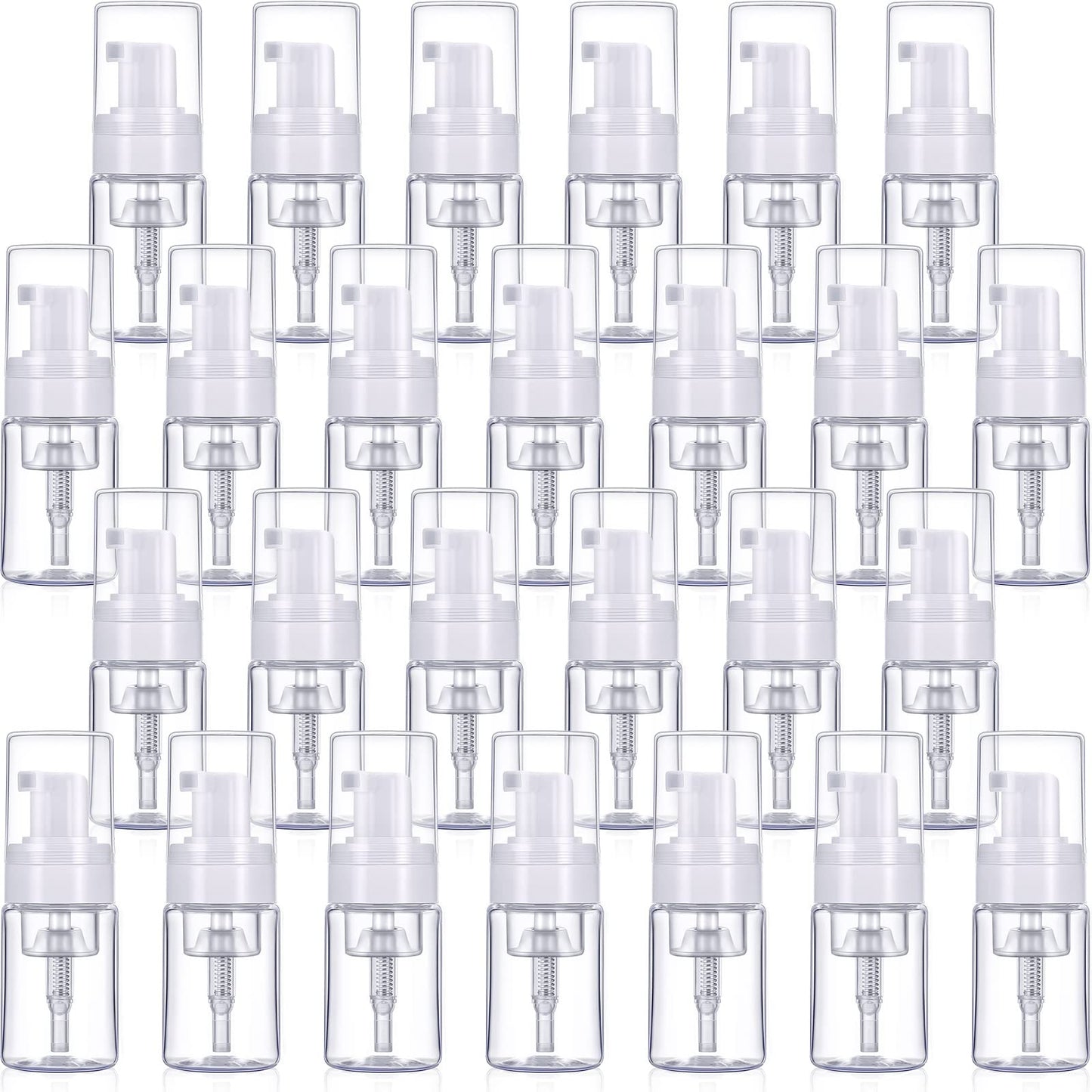 50 Pack Foam Pump 1oz/30ml Refillable Dispenser Travel Size Plastic Mini Bottle for Lash Shampoo, Cleaning, Cosmetics - Portable Clear Foaming Packaging