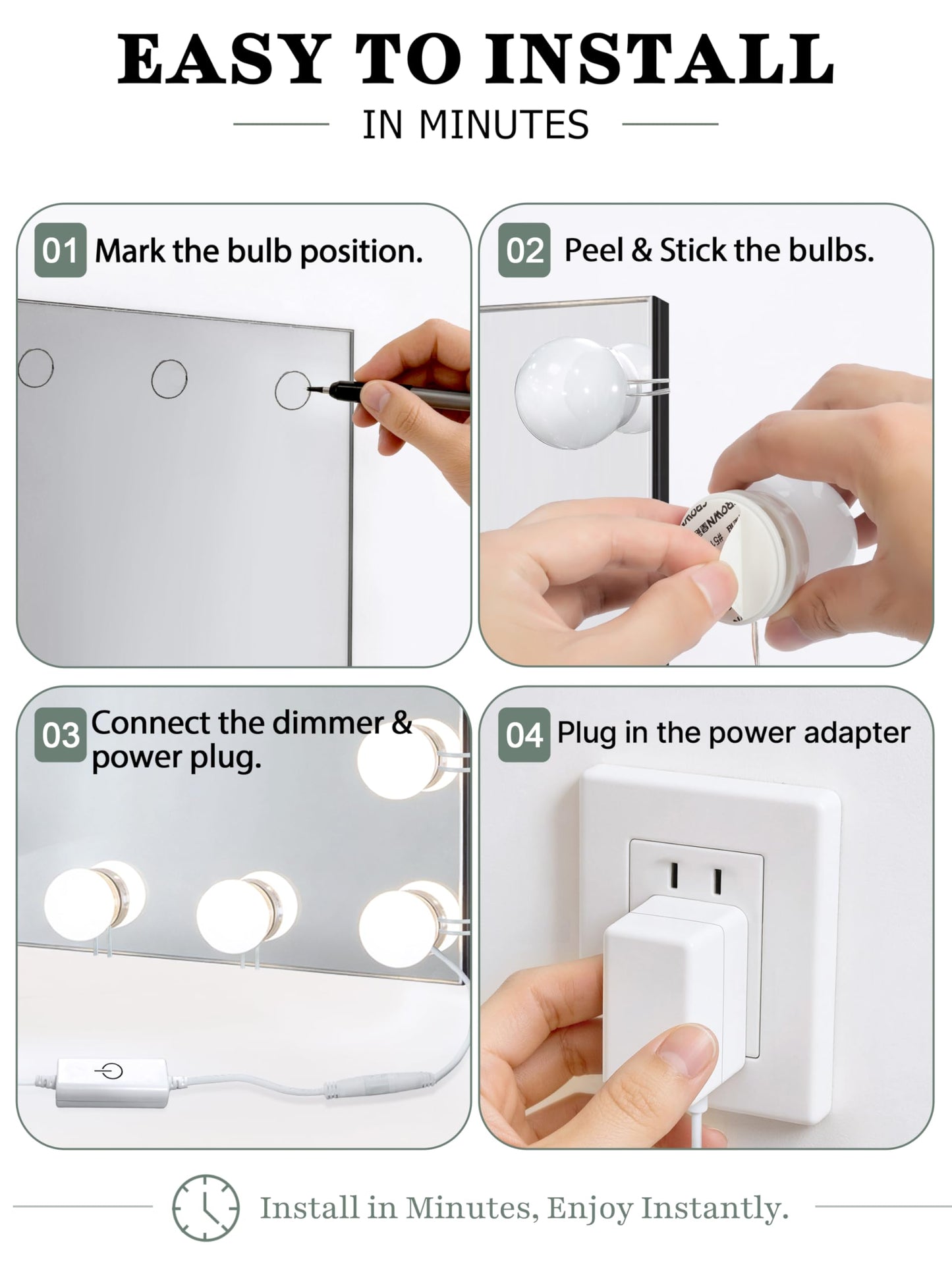 Waneway 14 Bulb Vanity Lights for Mirror, Plug-in Power Adapter & Touch Dimmer, 6,000K, 1350 Lumens (Mirror Not Included)