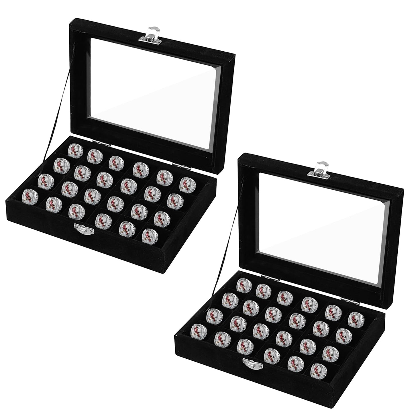 QoTang 2 PCS 24 Slots Championship Ring Display Case, Sports Baseball Ring Display Case Box Flannel Baseball Ring Holder for Multiple Rings Championship Ring Box for Ring Display Sports Fan Souvenirs