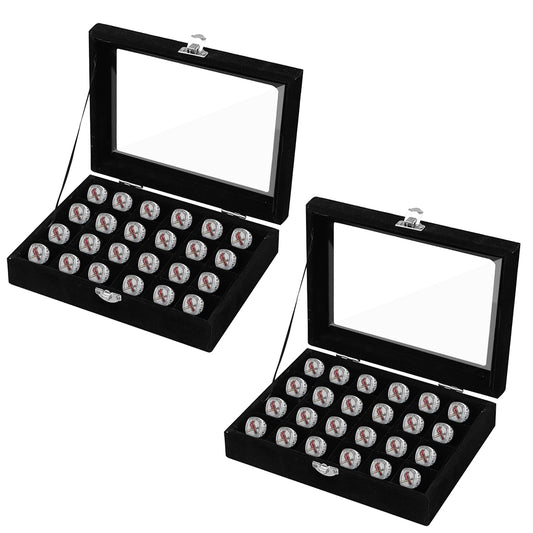 QoTang 2 PCS 24 Slots Championship Ring Display Case, Sports Baseball Ring Display Case Box Flannel Baseball Ring Holder for Multiple Rings Championship Ring Box for Ring Display Sports Fan Souvenirs