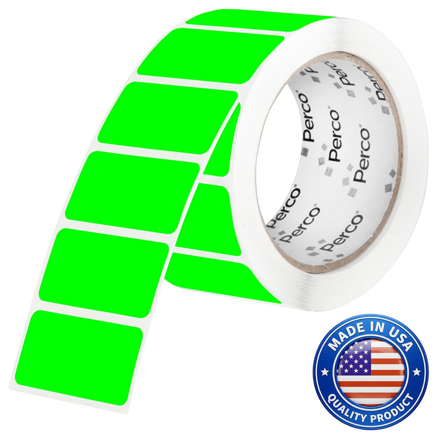 Perco Neon Green 1x2 Inch Labels with Perforation for Easy Tear-Off — 500 Stickers Per Roll — Strong Adhesion, Ready to Ship, Approved & Inventory Status Labels — Made in USA
