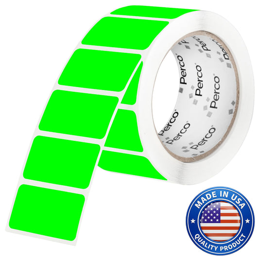 Perco Neon Green 1x2 Inch Labels with Perforation for Easy Tear-Off — 500 Stickers Per Roll — Strong Adhesion, Ready to Ship, Approved & Inventory Status Labels — Made in USA