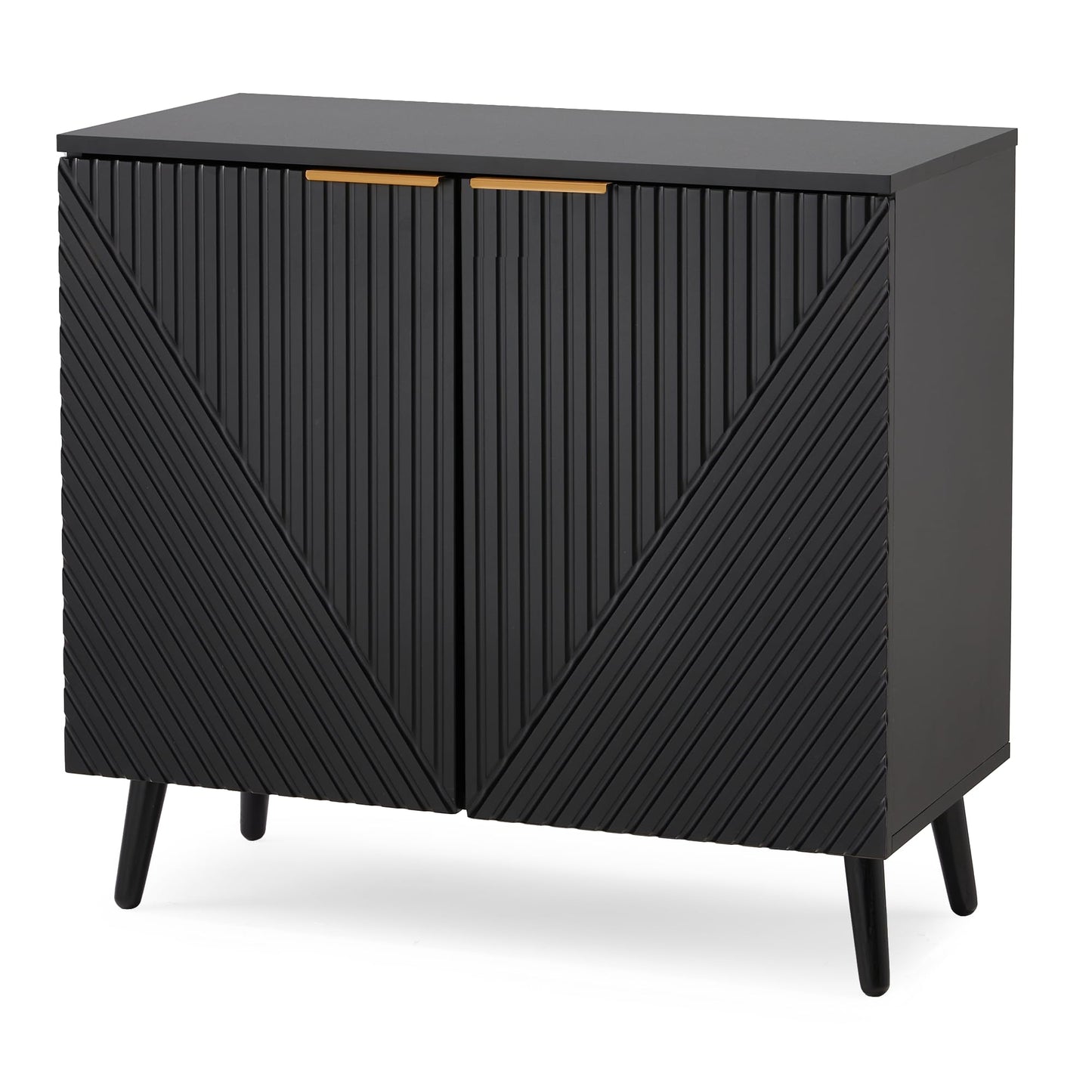 HOMHUM Fluted Black Storage Cabinet with Doors, Wood Sideboard Buffet Cabinet with Adjustable Shelf, Modern Accent Table for Living Room, Entryway