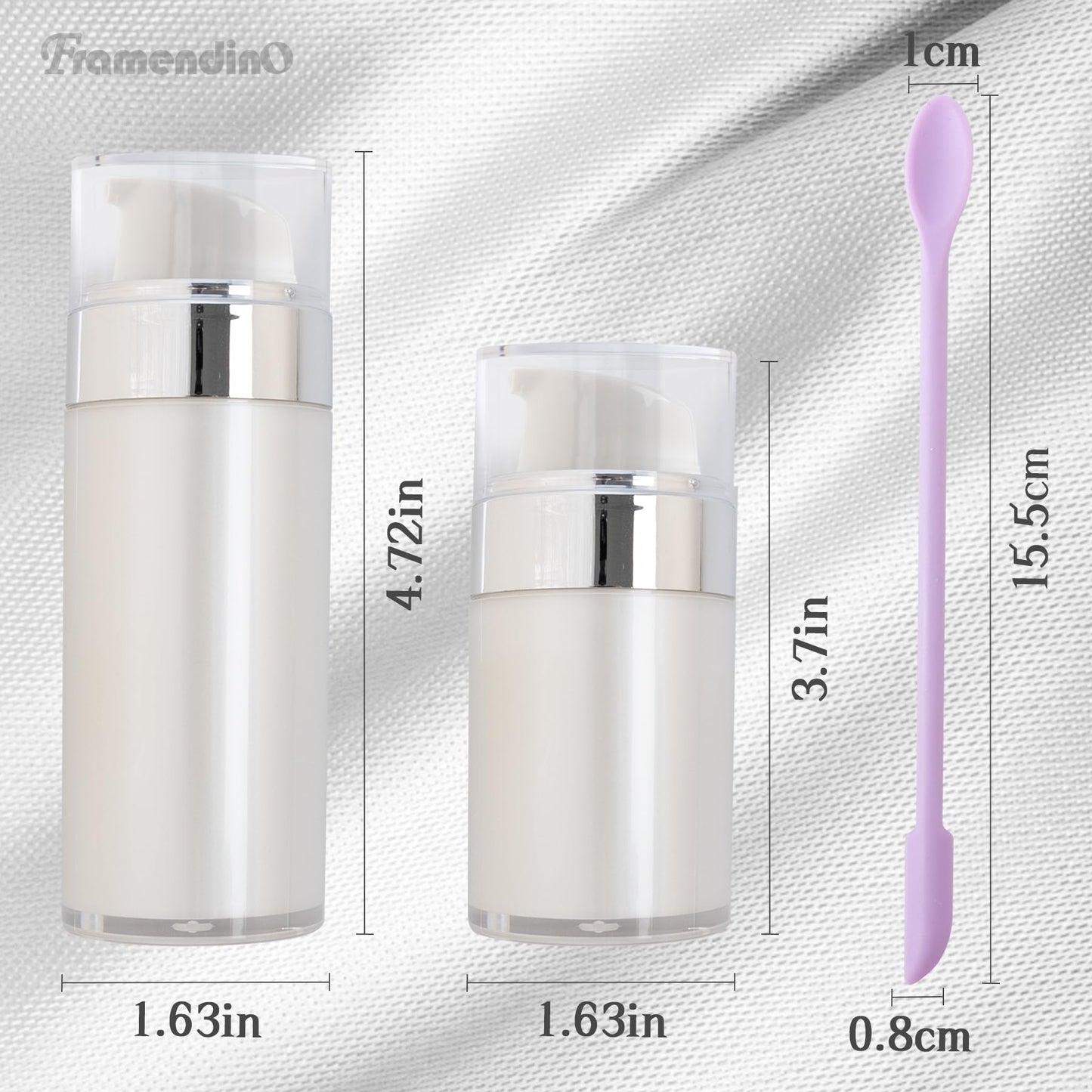 Framendino, 2 Pack Wide Mouth Pump Bottle Lotion Dispenser Airless Bottles Refillable Moisturizer Container with Silicone Spatula 1oz and 1.7oz