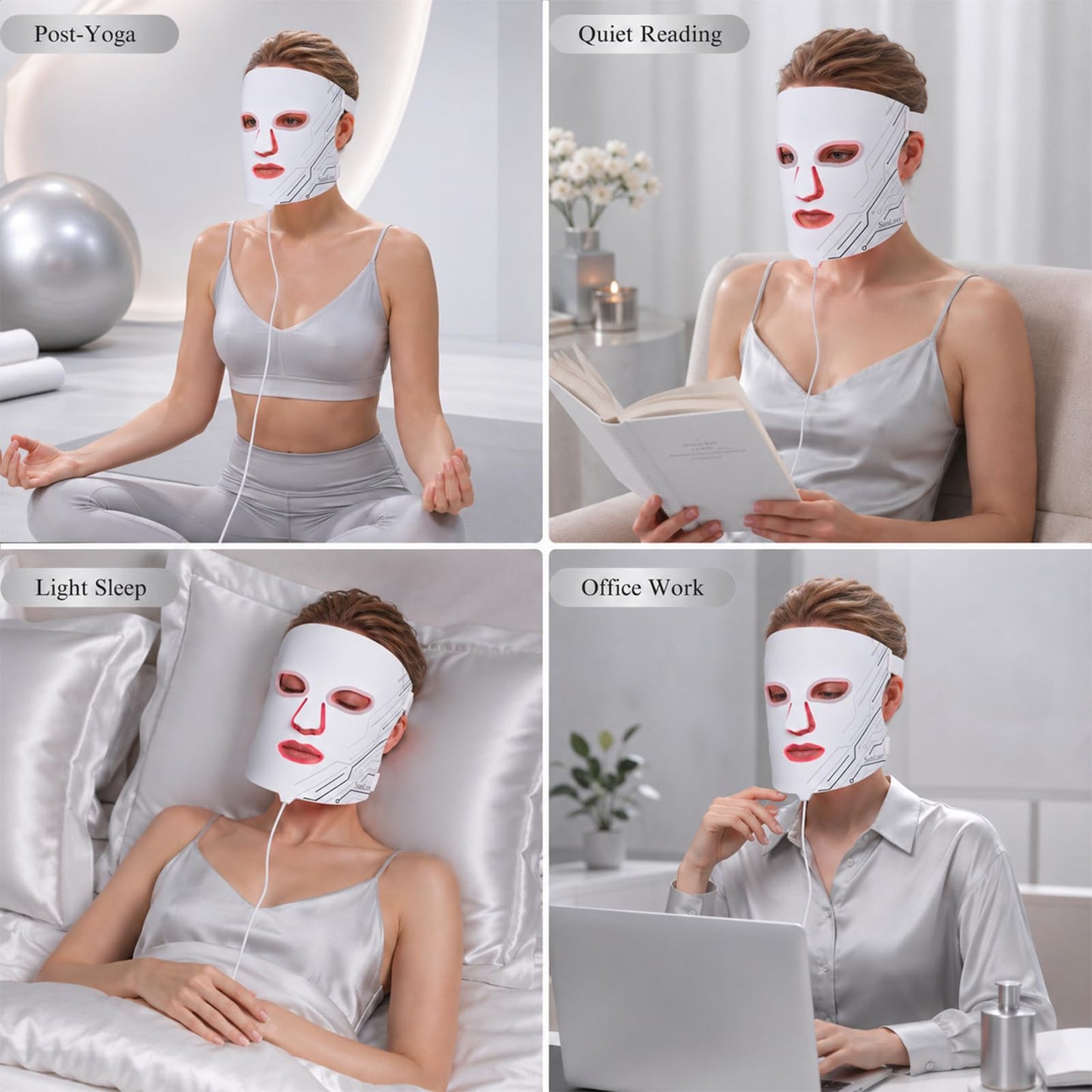 SUNLUXY Red Light Therapy Mask for Face, Red & Blue LED Face Mask Light Therapy with 3 Modes with 850nm NIR, Cordless Rechargeable with Remote Control, Full Face Skincare for Women Mom Wife