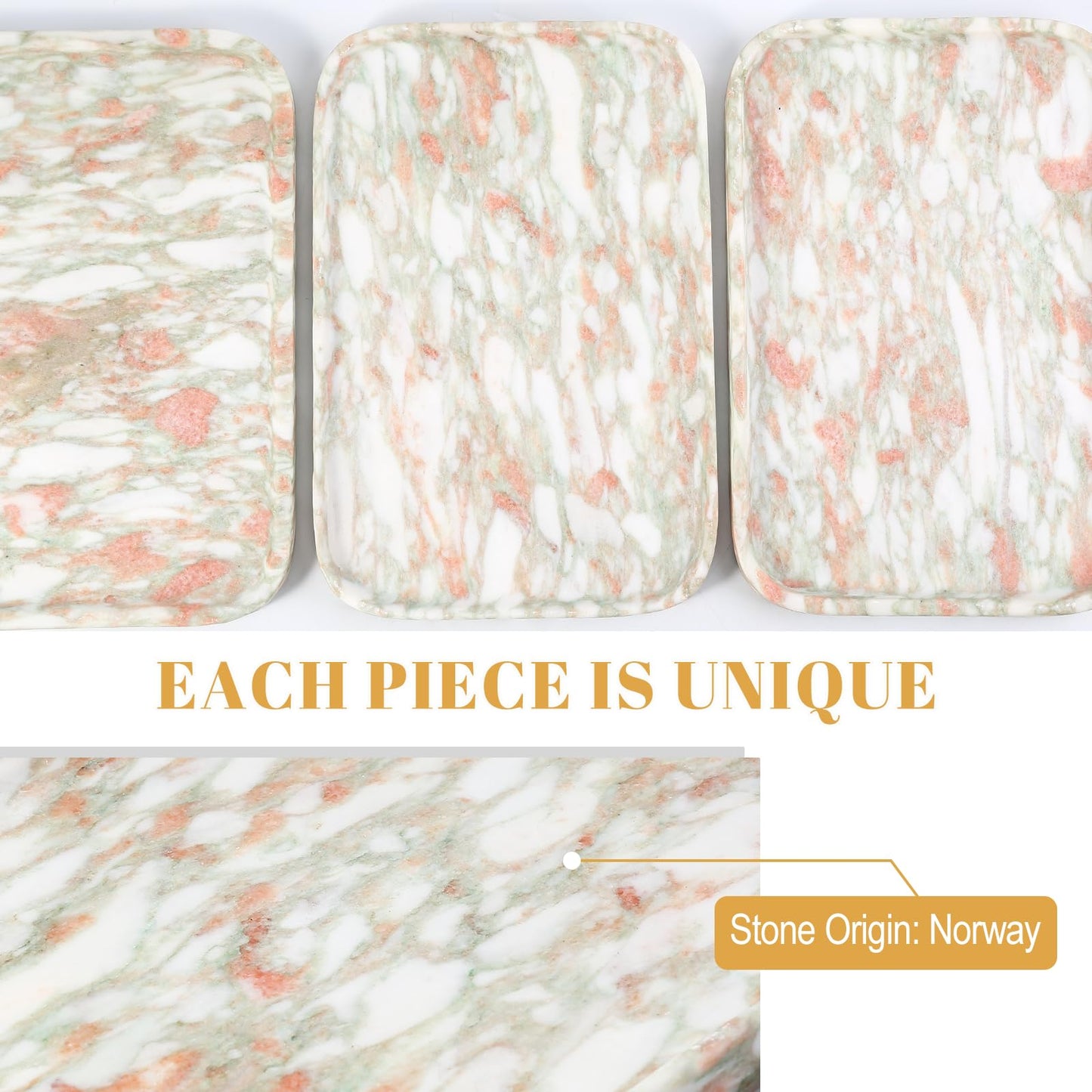 Koville Marble Tray, 12"x8" Marble Vanity Tray for Countertop Bathroom Kitchen Dresser, Decorative Catchall Trays for Perfume Jewelry, Rectangular Stone Serving Tray(Rosso Norvegian)