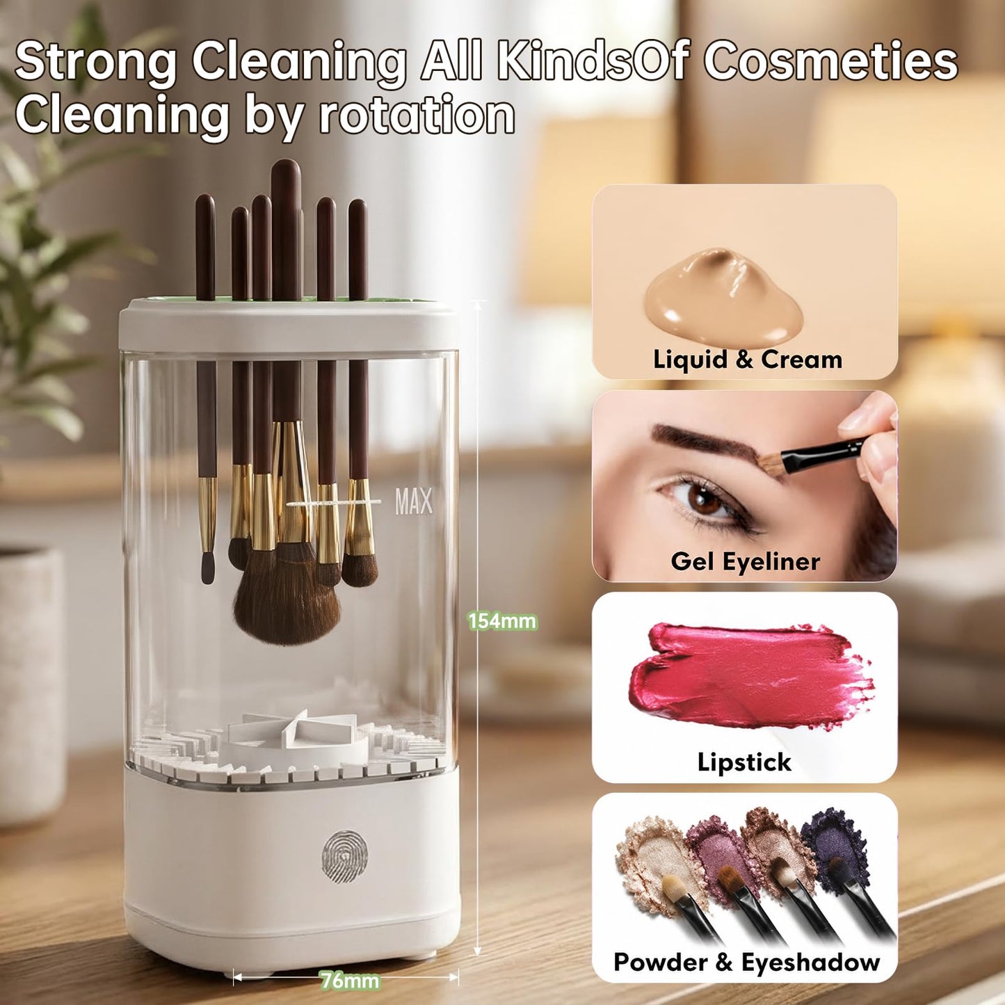 Kuyqd Electric Makeup Brush Cleaner Machine, Automatic Makeup Brush Cleaning With Dryer-Holder for All Brush Types,Sponges-White