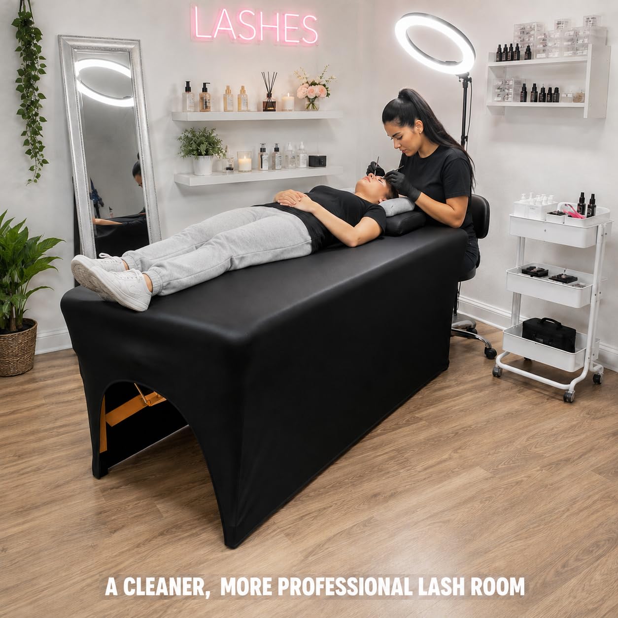 Onism Lash Bed Cover for Eyelash Extensions, Massage Table Cover, Black