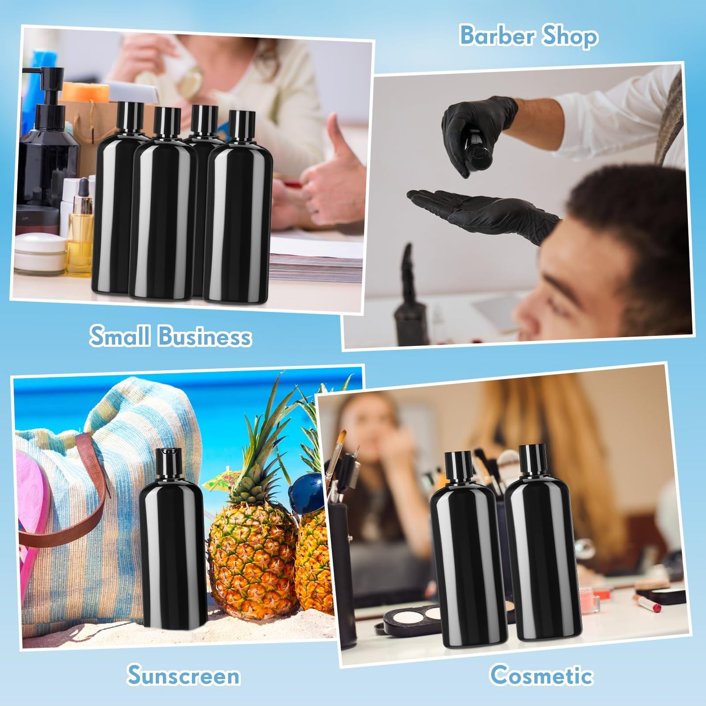 Domensi 12 Pcs Plastic Bottle Squeeze Containers with Disc Cap Travel Bottles Reusable Empty Toiletries Shampoo Containers Refillable Travel bottles for Shampoo Lotions (10oz,Pure Black)