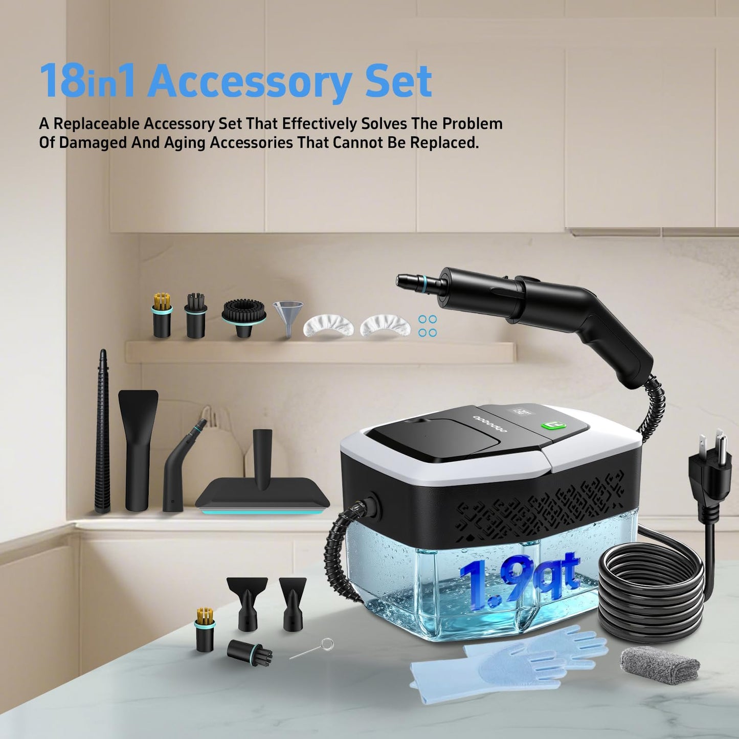 opbodqo Steam Cleaner for Home(True High Temperature257℉),3-Levels Adjustable Hand held Steamer for Cleaning,1.9 Quart Steam Cleaner for Car,2500W Handheld Steam Cleaner Grease,Dirt,Tile Furniture
