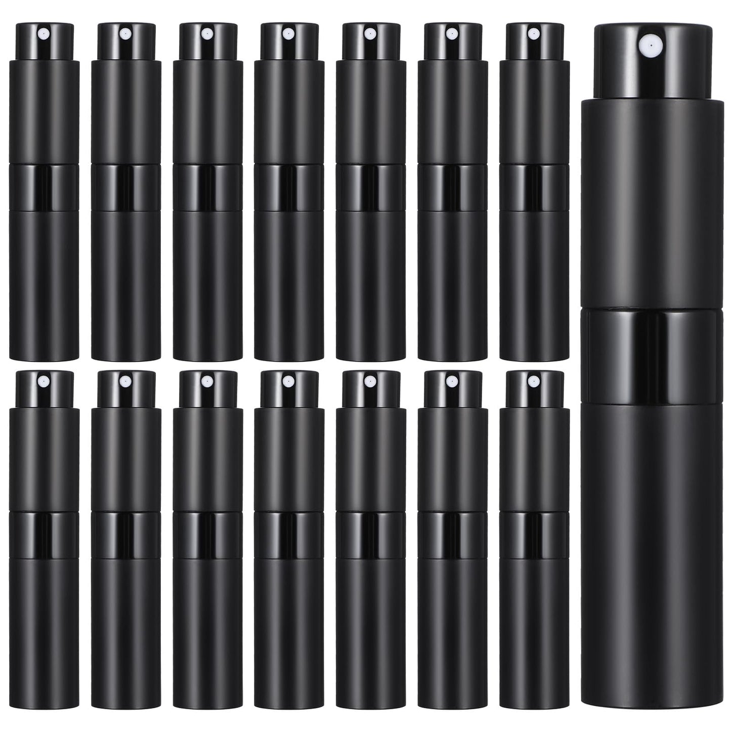 Wanmu 15Pcs 8ML Atomizer Perfume Spray Bottle for Travel, Refillable Perfume Bottle, Empty Cologne Dispenser, Twist Type Pocket Cologne Sprayer, Black