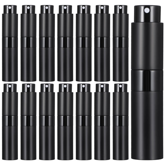 Wanmu 15Pcs 8ML Atomizer Perfume Spray Bottle for Travel, Refillable Perfume Bottle, Empty Cologne Dispenser, Twist Type Pocket Cologne Sprayer, Black