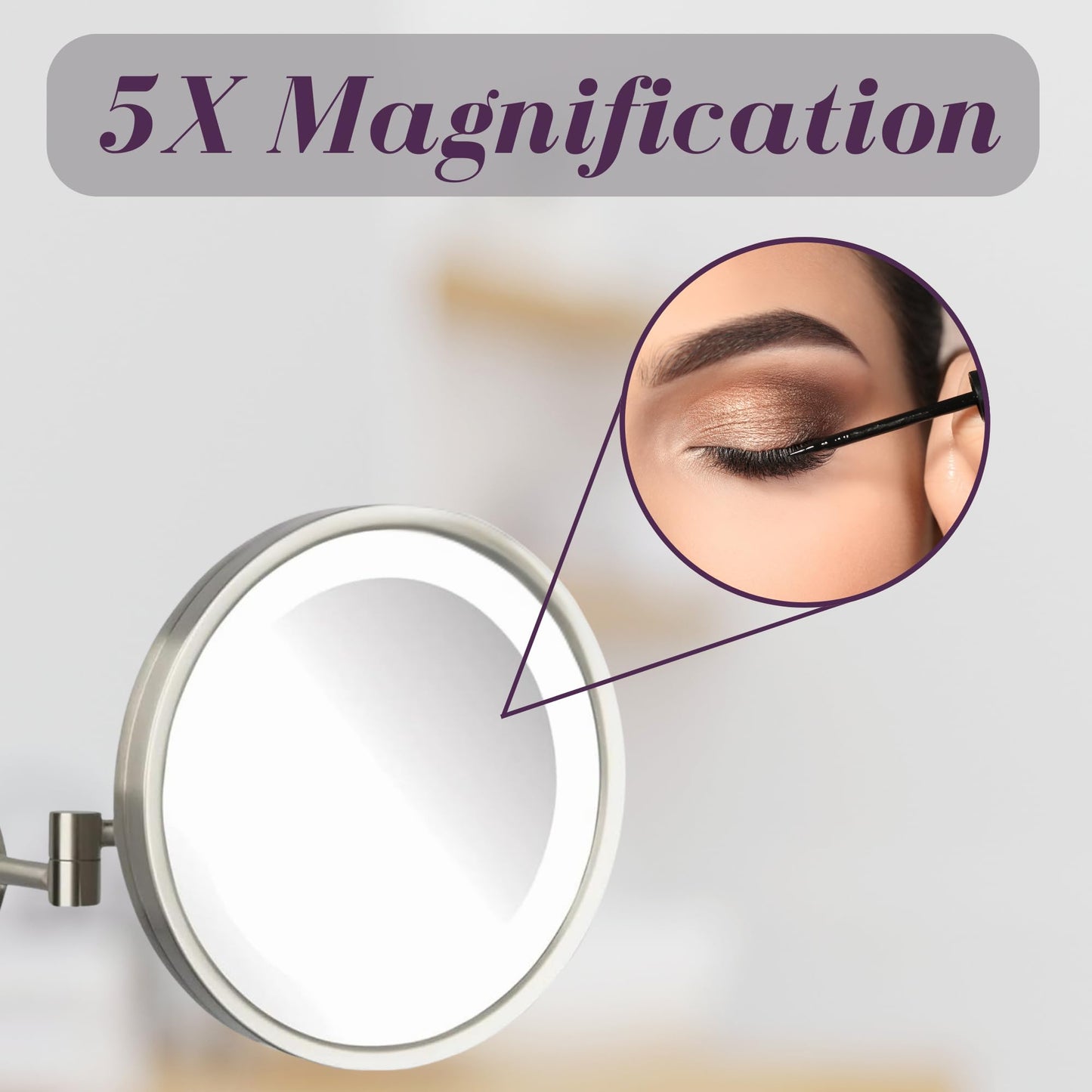 JERDON Lighted Makeup Mirror - Hard Wired Wall Mount Magnifying Mirror with LED Lights - Brushed Nickel Finish - 9.5-Inch Diameter - Model HL1016NLD