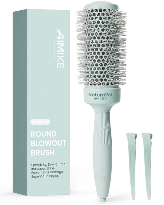 AIMIKE NaturaVol Round Brush for Blow Out, Round Hair Brush Nano Thermal Ceramic & Ionic Tech, for Blow Drying & Salon-like Styling at-home, Maximum Volume Shine - 1.7” Barrel, 2.5” w/Bristle