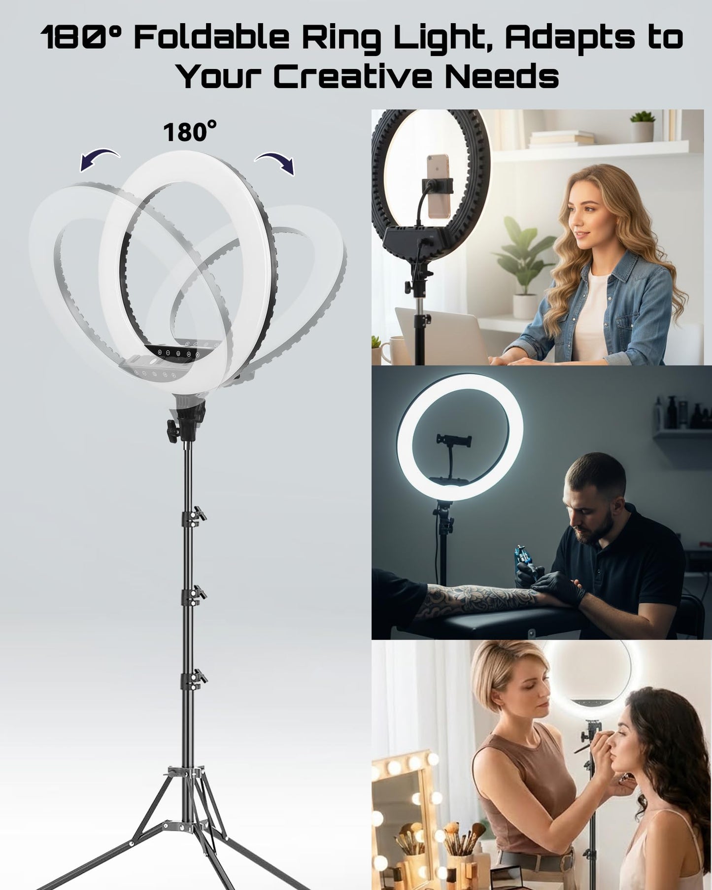 18" LED Ring Light with Tripod Stand, Professional Dimmable Ring Light Kit