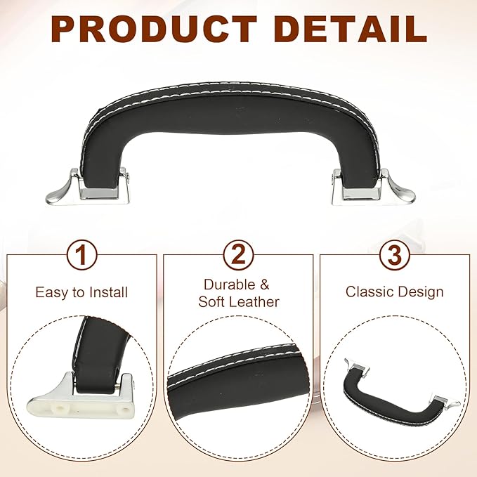 uxcell PU Leather Luggage Handle, 0.9" Hole Distance Vintage U-Shape Replacement Strap Handle for Travel Handbag Guitar Musical Box Gift Boxes, Black/Silver