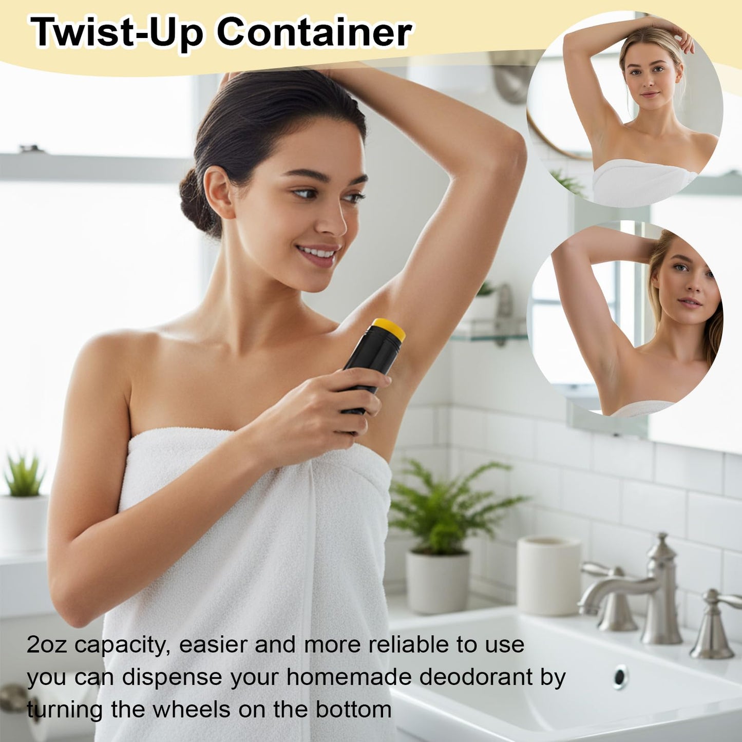 20 Pcs Plastic Deodorant Containers, Empty Round Twist-Up Solid Stick Tube Container for Homemade Deodorant, Shaving Soap Stick, Heel Lip Balm, Solid Lotion Bars-Top Filling (Black, 2 oz/60ml)