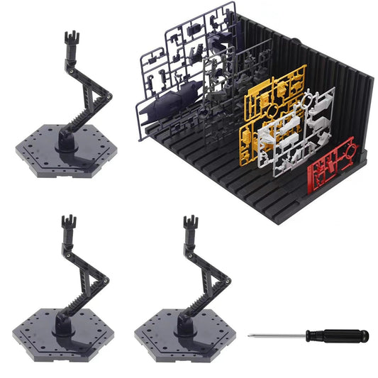 4-Pieces Model Kit Display Stand and Runner Storage System with Action Base, Suitable for Model Stand Action Figure Stand and HG, MG and RG Model Character Display Stand，Black.(Combination Set)