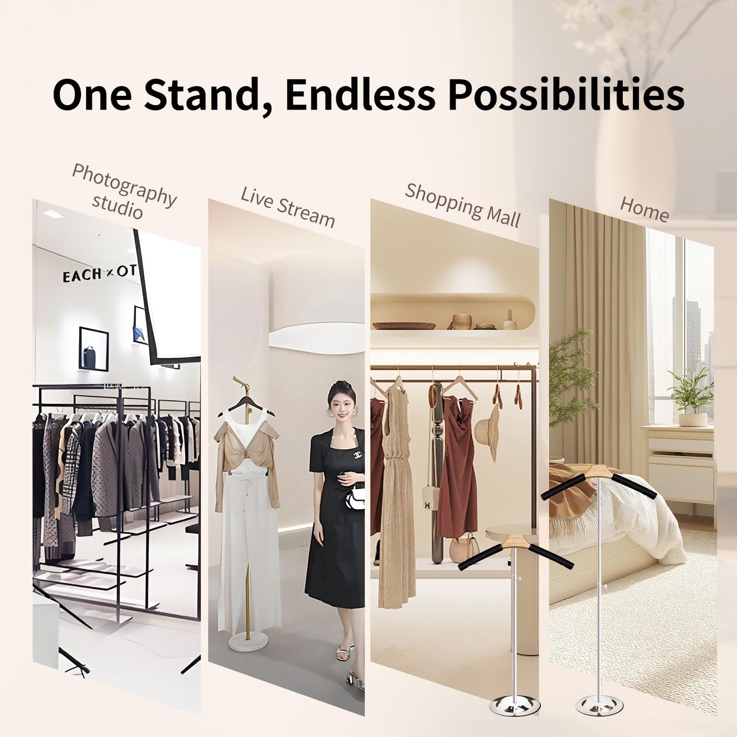 Shirt Display Stand Adjustable Height Mannequin Torso 20-36" Foam-Padded Dress Form Hangers, Premium Clothing Display for Delicate Fabrics for Vendors, Retail Stores (Black, 4 Pack)