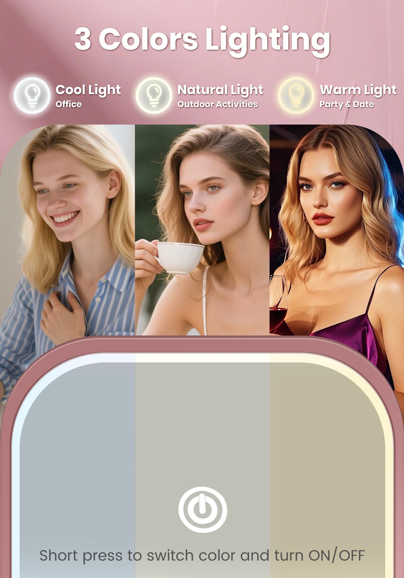 SisKokoro Magnifying Mirror with Light, Rechargeable 40X Compact Mirror with 3 Lighting Modes & Dimmable Brightness, Portable Travel Makeup Mirror with Light, Essentials for Travel, Pocket Purse Rose