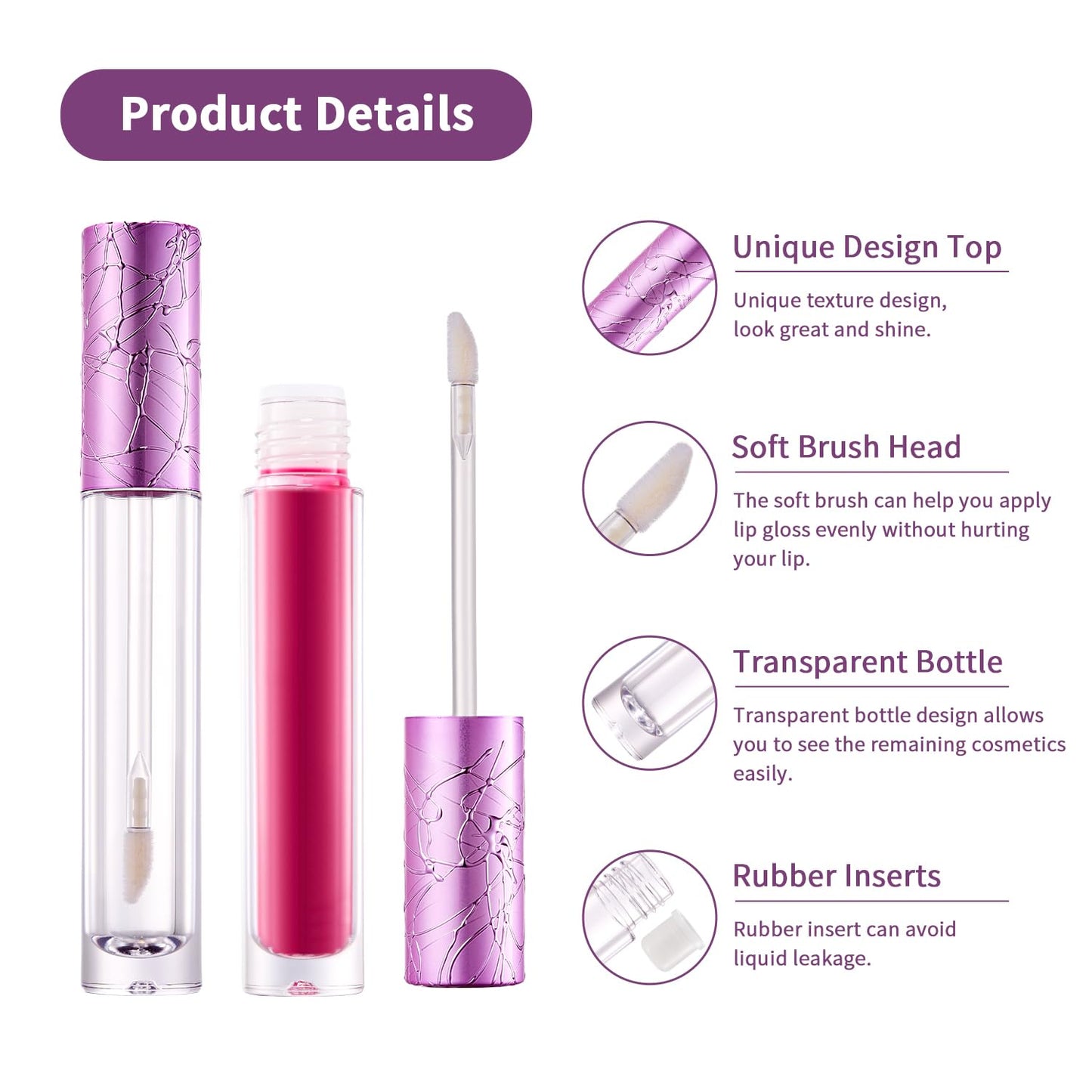 CAIYA 10Pcs Refillable Empty Lip Gloss Tubes with Wand, 6ml Cute Lip Gloss Containers Cosmetic Transparent Lip Glaze Bottles with Stoppers, Making Kit Lipstick Bottle for DIY Lip Glaze Samples(Purple)