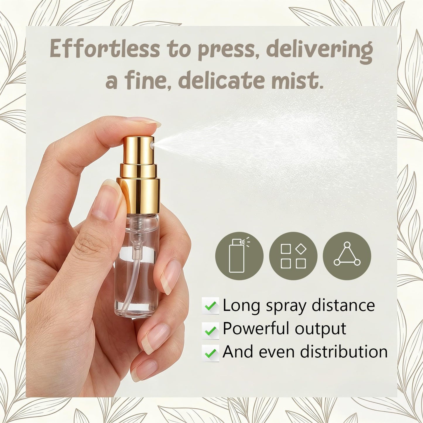 50 Pack 3ml Empty Mini Glass Spray Bottle,Mini Clear Spray Vials Portable Travel Sample Containers Glass Fine Mist Perfume Atomizer Empty Refillable Perfume Bottles with Gold Lids for Cleaning, Travel