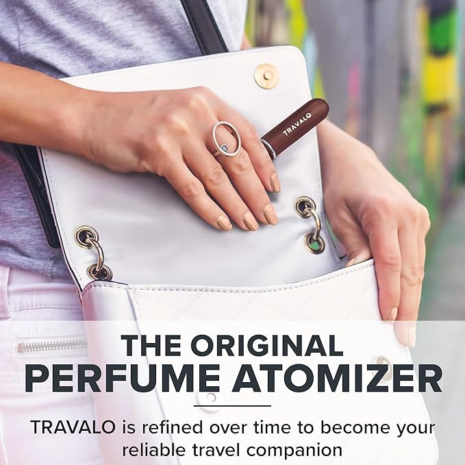 Travalo Classic HD Perfume Atomizer - Leak-Proof and TSA Approved for Air Travel - Reusable, Airtight, Easy-Fill Mini Pump Sprayer - Lightweight, Elegant Design w/Volume Window - Brown 0.17oz
