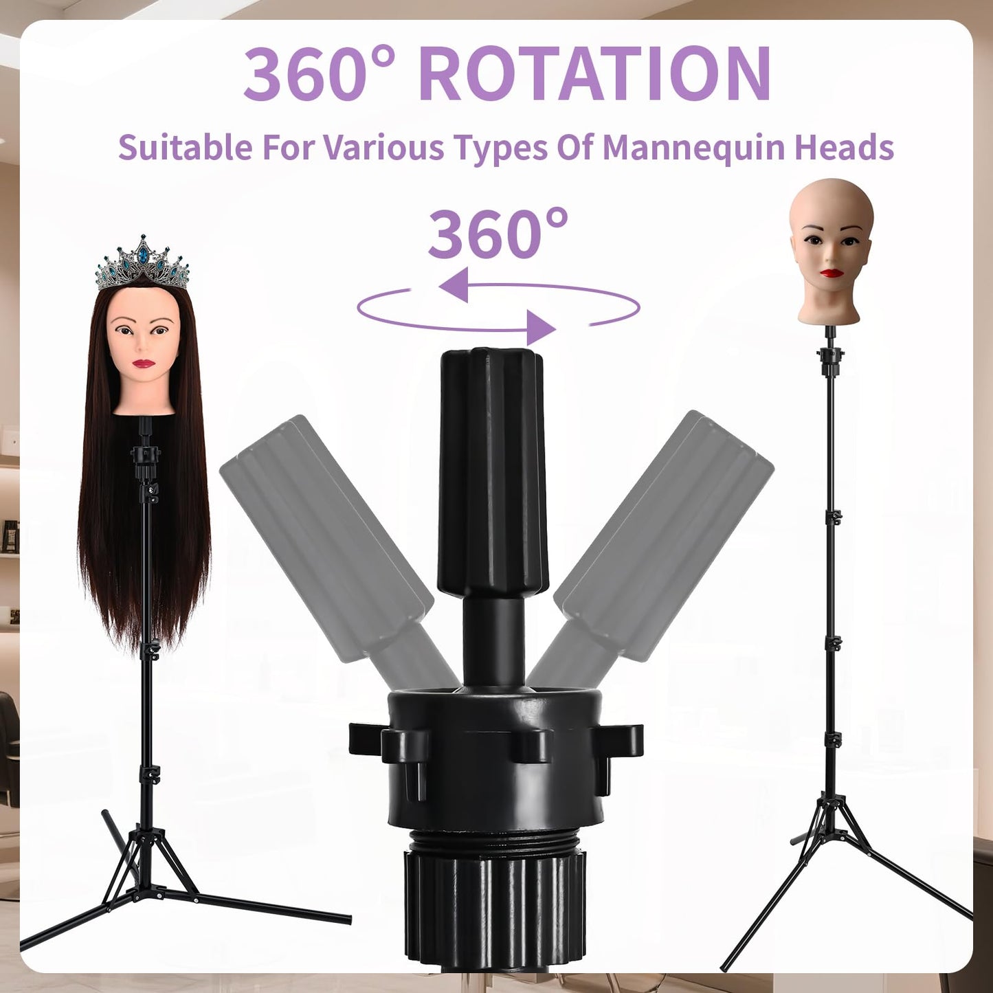 Aofadaning Mannequin Head Stand,Adjustable Wig Stand Tripod Height Adjustment(20-60Inch) Reinforced Metal Mannequin Stand For Cosmetology Hairdressing Training With Free One Wide Tooth Comb