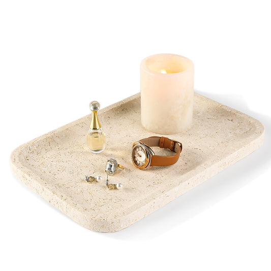 Koville Marble Vanity Tray, 12"x8" Marble Catchall Tray for Countertop Bathroom Kitchen Dresser, Rectangular Decorative Stone Tray for Jewelry Cosmetics Perfume Trinket(Brown)