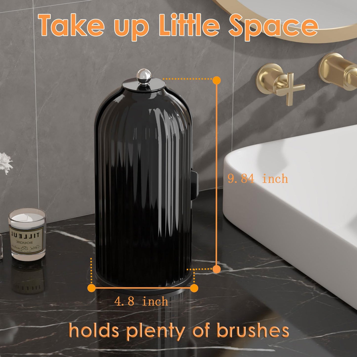 YOOLENS Makeup Brush Holder with Lid 360 Rotating Clear Dustproof Make Up Organizers for Vanity Bathroom Countertop, All Black