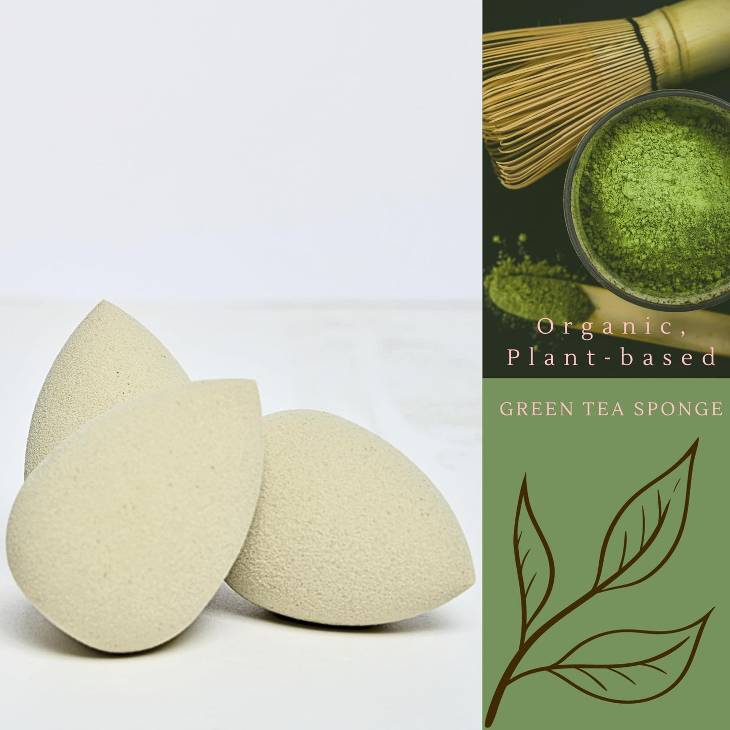 Bumfuzz Green Tea Beauty Sponge - Plant-Based, Eco-Friendly, Cruelty-Free, Dye-Free & Latex-Free Blender, Biodegradable & Vegan Makeup Sponge, Makeup Blender, Perfect for Liquid & Powder (3 count)