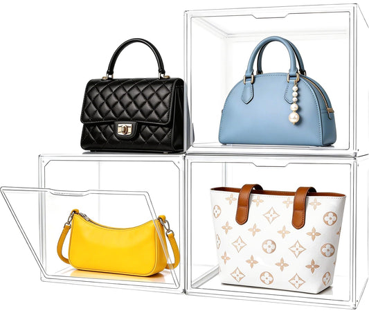 Clear Stackable Storage Bins, Acrylic Display Case, Acrylic Boxes with Lids, Magnetic Lid Storage Bins for Handbags & Purse, Large Figures Collectibles, Storage Box for Home Organization(3 Pack)