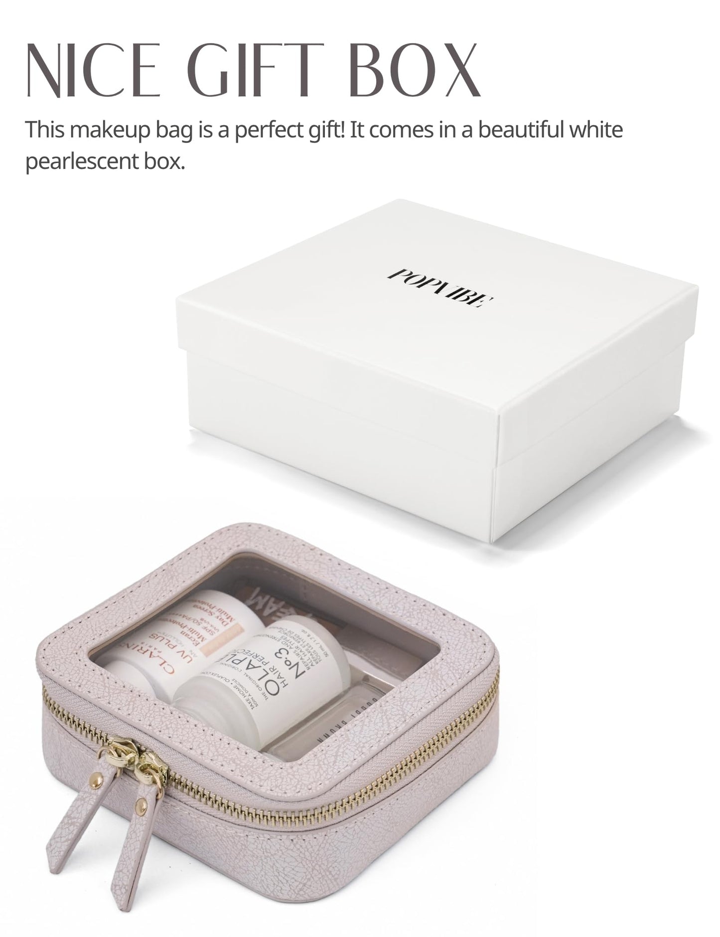 Popvibe Clear Makeup Bag Travel Cosmetic Case Transparent Toiletry Bag with Zipper, Portable Make Up Organizer Traveling Compact Car Bag for Essentials, Light Pink, Mini