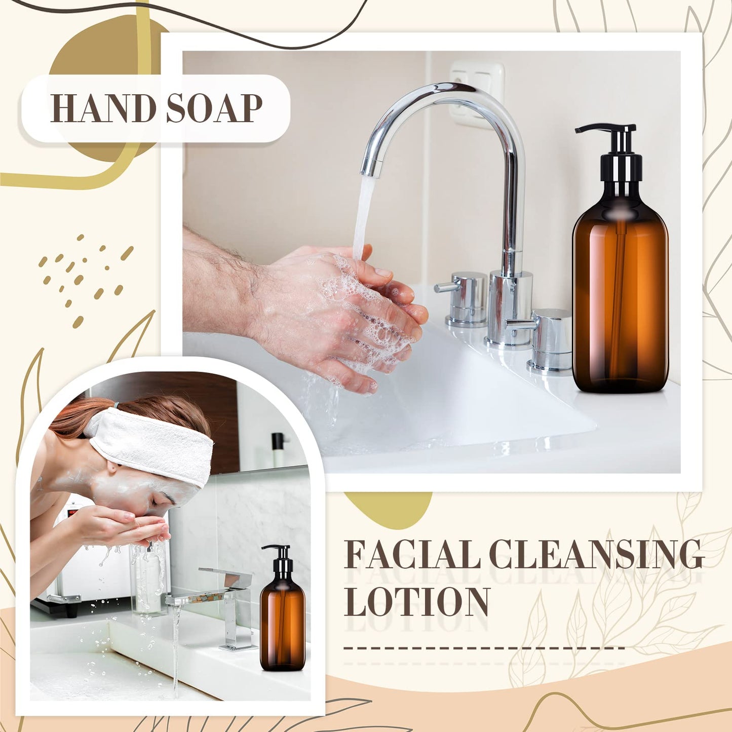 Tessco for you 12 Pack Amber Soap Dispenser Empty Plastic Pump Bottles Dispenser Refillable Shampoo for Hand Sanitizer Soap Cosmetic Lotion Body Wash Conditioner Bathroom Kitchen Travel (16.9 Oz)